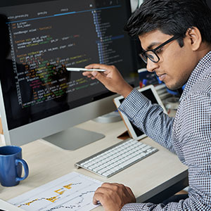 A person working on a computer - Serving Immigrants