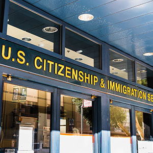 A building of US Citizenship and Immigration Services - Serving Immigrants